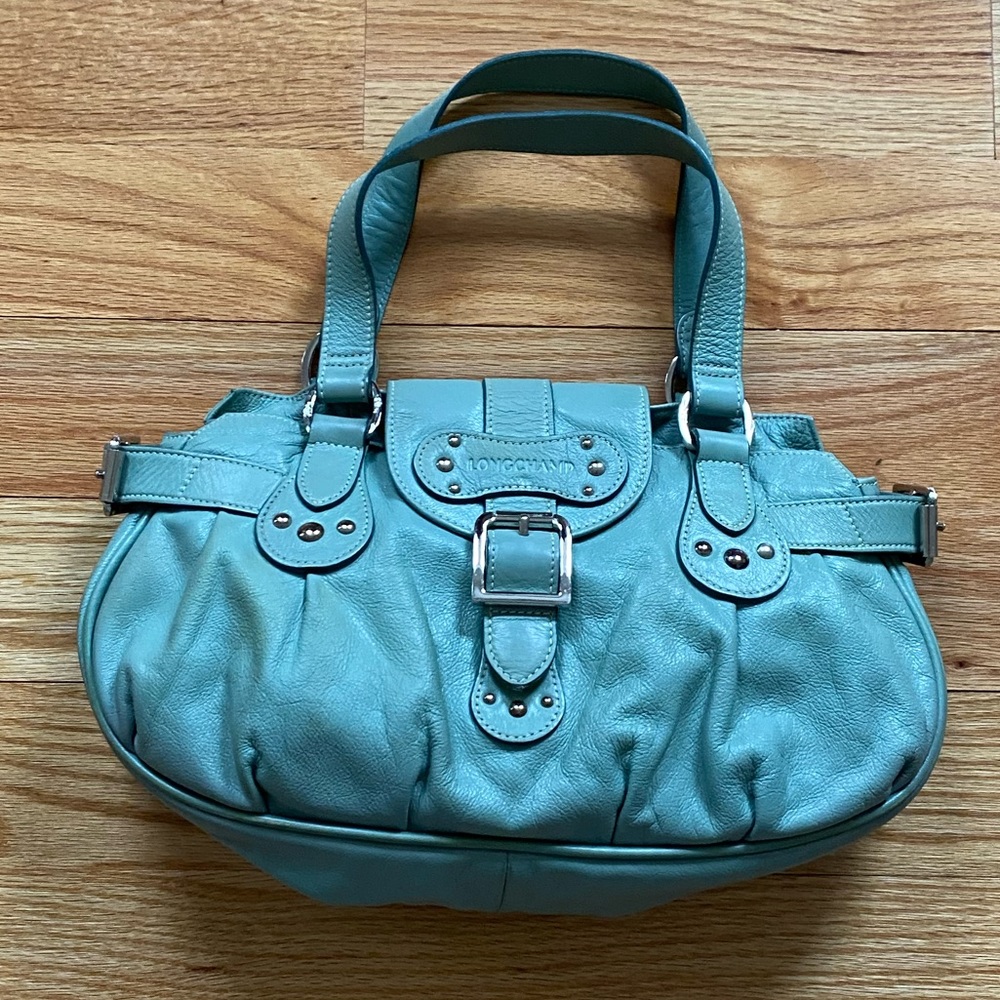 Authentic Longchamp Light Blue Leather Shoulder Bag